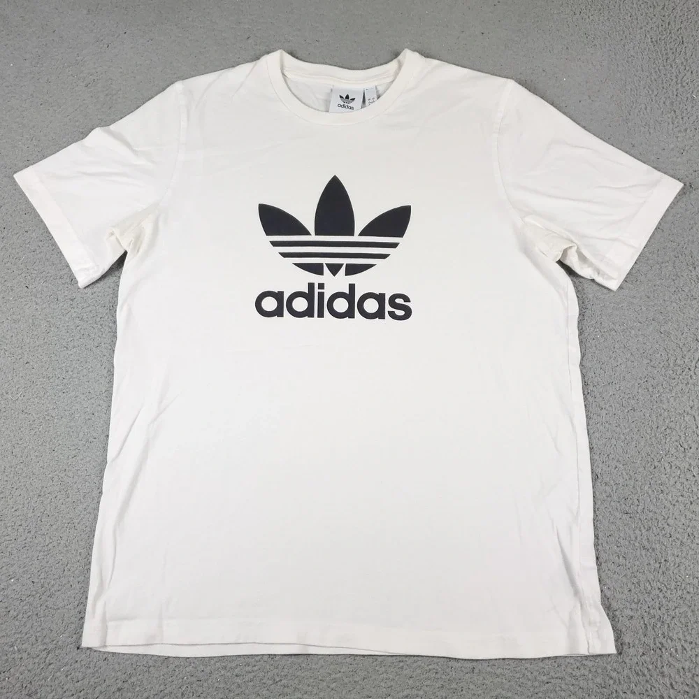 Adidas T Shirt Mens Large White Trefoil Logo Casual Short Sleeve Tee